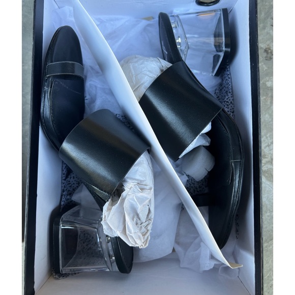 CHI CLEAR HEEL TOE STRAP MULE SANDALS BLACK PU - Picture 6 of 6